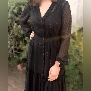 by Anthropologie Sheer Black Dress, Sz. 4, Sheer w/Iridescent Polka Dots